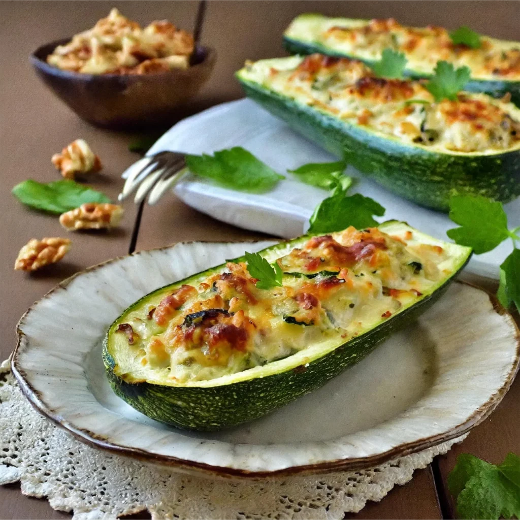 plat de courgettes farcies aux noix et au brie